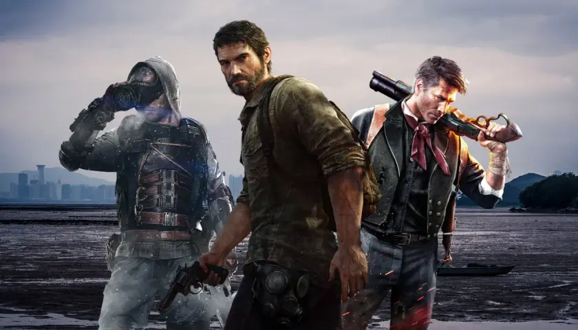 Trzech bohaterów w postapokaliptycznym świecie, przypominających klimatem gry podobne do The Last of Us.