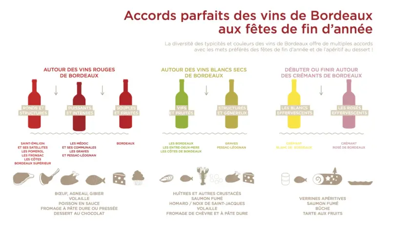 Quel vin de Bordeaux avec le fromage ? Ce guide illustre les accords parfaits, des rouges structurés aux crémants effervescents, pour sublimer vos repas de fête.