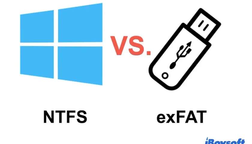 Windows-Logo (NTFS) vs. USB-Stick (exFAT). Hilfreich für die Entscheidung, wie man eine externe SSD formatieren sollte.