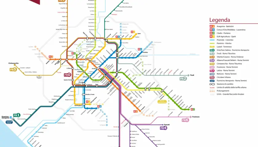 Mappa delle metropolitane e ferrovie di Roma. Ideale per muoversi a Roma in modo efficiente.