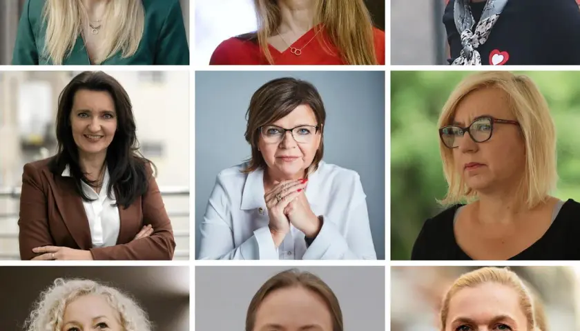 Portretowe ujęcia posłanek Koalicji Obywatelskiej. Kobiety prezentują różne style i emocje, tworząc galerię politycznych osobowości.