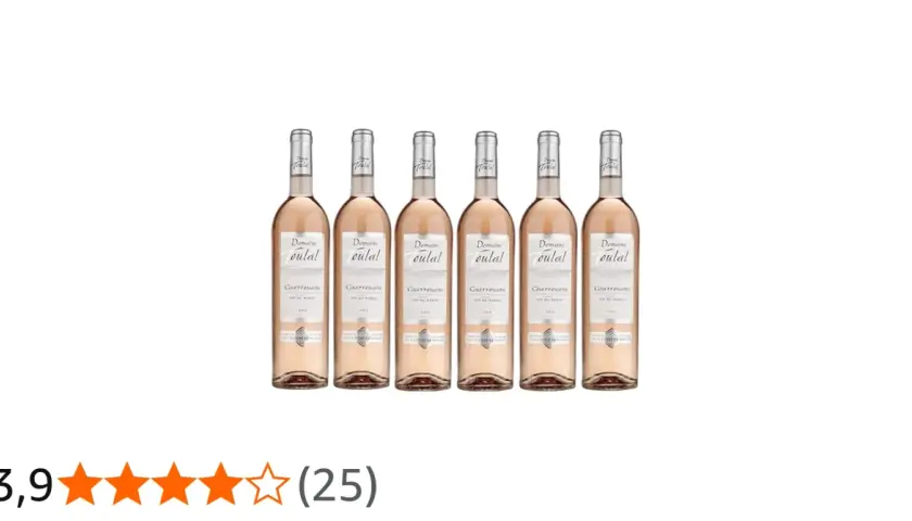 Six bouteilles de vin rosé "Guerrouane gris" du Domaine Oulal, alignées sur fond blanc.