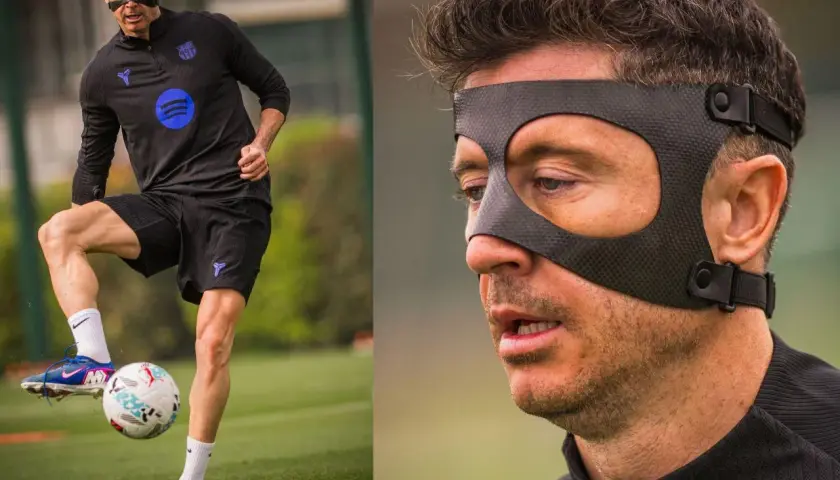 Robert Lewandowski w masce treningowej. Czy to odpowiedź na pytanie, dlaczego Lewandowski gra w masce?