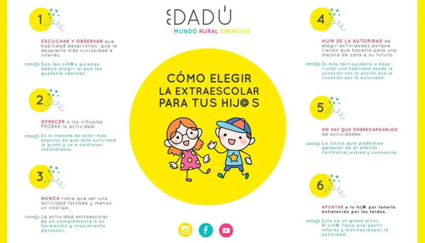 Guía para elegir las extraescolares para niños: escuchar, ofrecer, no forzar, evitar sobrecargarlos y buscar su interés.