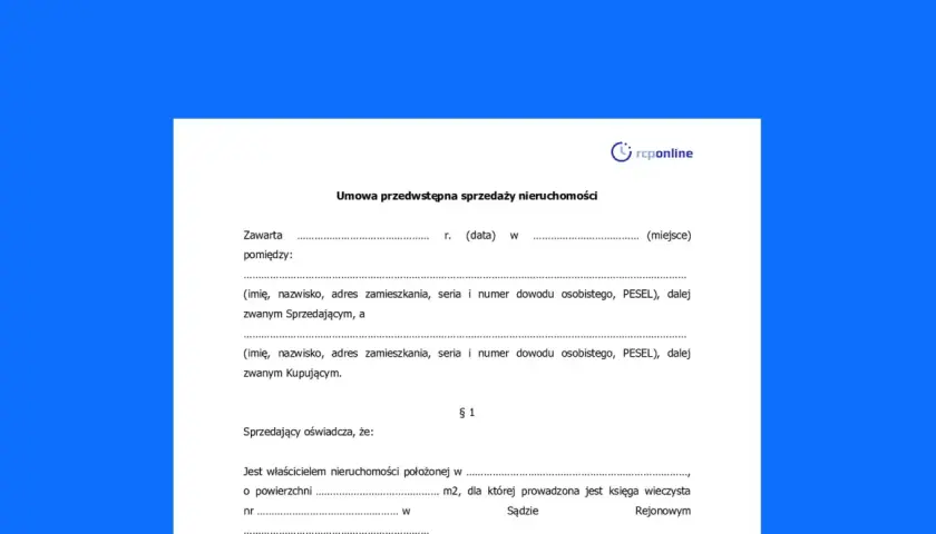 Umowa przedwstępna sprzedaży nieruchomości zawiera dane sprzedającego i kupującego, a także informacje o nieruchomości.