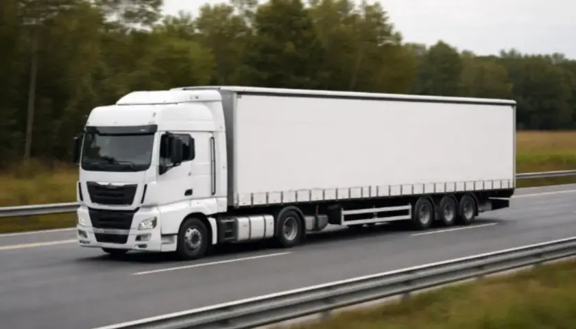 Biały tir z naczepą jedzie autostradą. Zastanawiasz się, ile waży tir z ładunkiem?