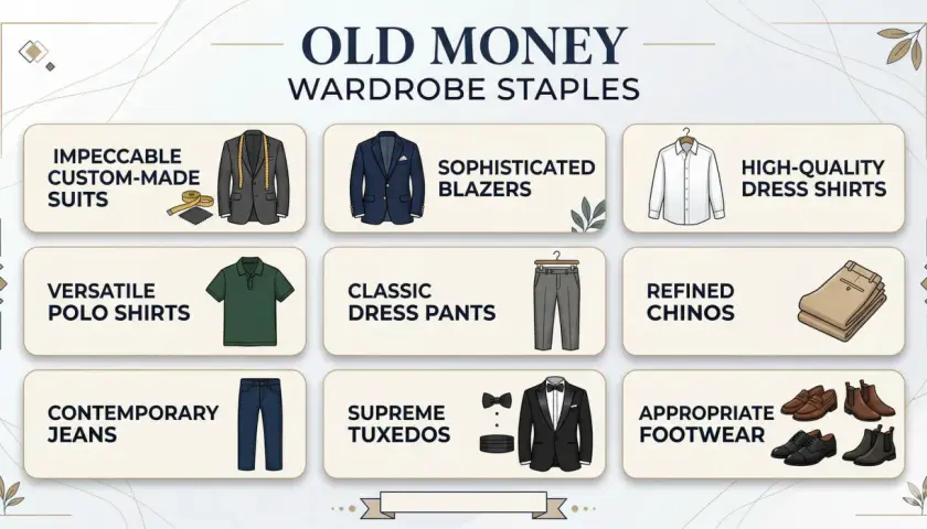 Guide pour avoir du style : costumes sur mesure, blazers, chemises de qualité, polos, pantalons classiques, chinos, jeans et chaussures.