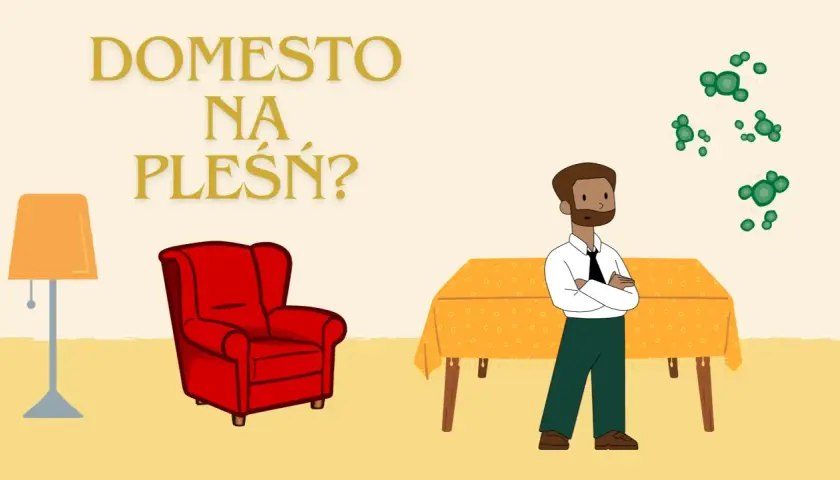 Mężczyzna patrzy na zieloną pleśń na ścianie. Czy Domestos na pleśń to rozwiązanie?