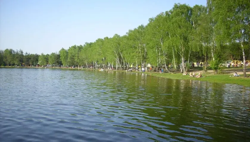 Jezioro Zagłębocze oferuje liczne atrakcje: plażowanie, relaks pod drzewami i zabawy na placu zabaw.