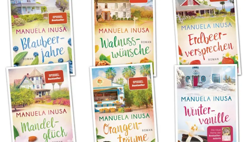 Manuela Inusa's Romane: Blaubeerjahre, Walnusswünsche, Erdbeer-versprechen, Mandelglück, Orangenträume, Winter-vanille.