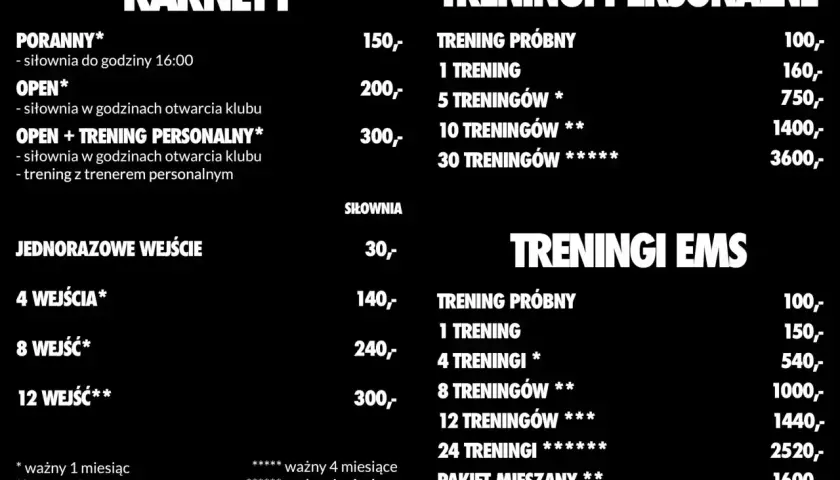 Cennik karnetów i treningów. Dowiedz się, ile kosztuje trener personalny i pakiety EMS.