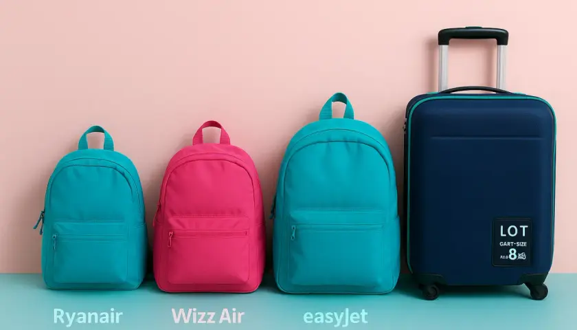 Porównanie rozmiarów bagażu podręcznego. Dowiedz się, jak dokupić bagaż w Ryanair, by zmieścić więcej rzeczy.