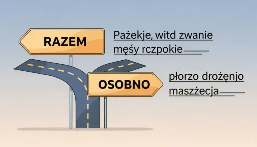 Rozdroże dróg z tabliczkami "RAZEM" i "OSOBNO". Wybór ścieżki, niekoniecznie razem czy osobno, prowadzi do różnych rozwiązań.