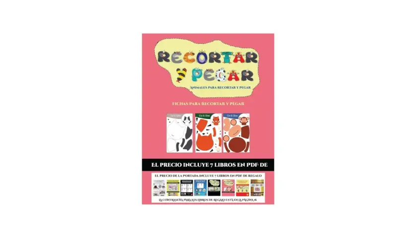 Fichas para aprender a recortar y pegar animales. Incluye diseños de gato, tigre y mono.