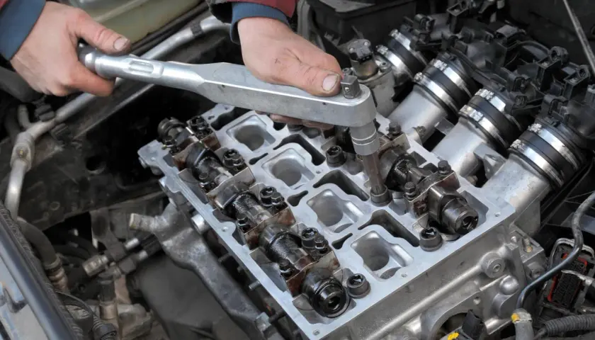 Meccanico utilizza chiave dinamometrica per rispettare le coppie di serraggio motori.