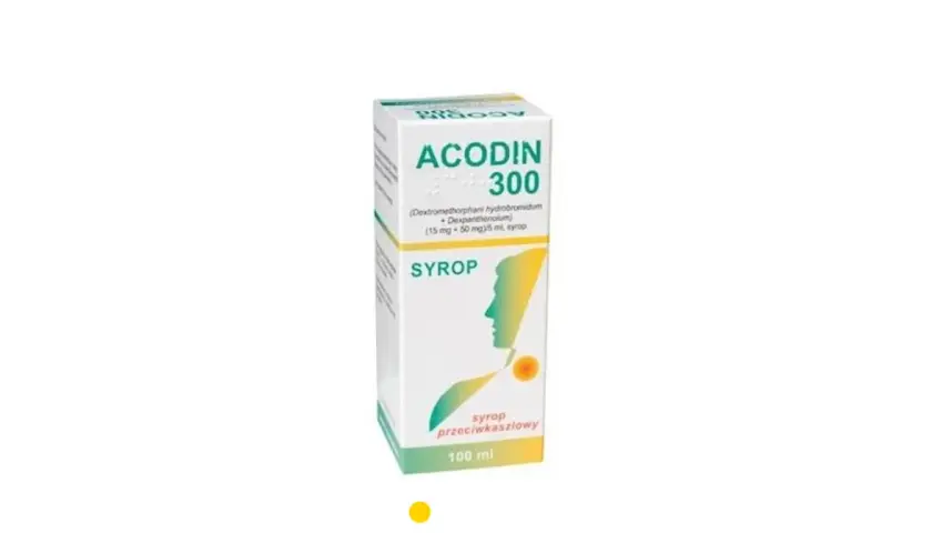 Acodin 300 to syrop przeciwkaszlowy. Opakowanie zawiera 100 ml leku.