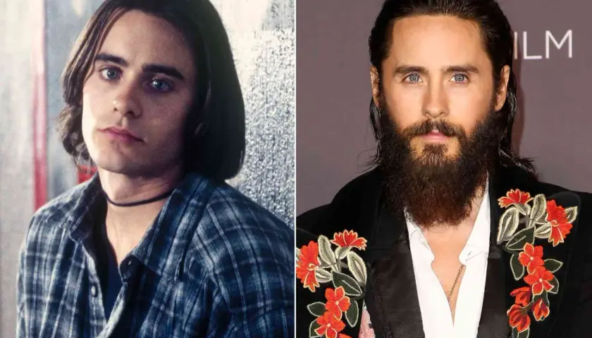Jared Leto, en gång ung och klädd i rutigt, nu med skägg och blommig kavaj. Mitt så kallade liv.