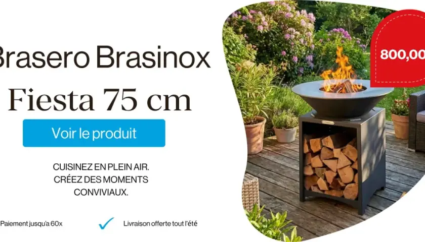 Brasero Brasinox Fiesta 75 cm en action. Découvrez que mettre dans un brasero pour des moments conviviaux en plein air. Prix : 800,00 €.