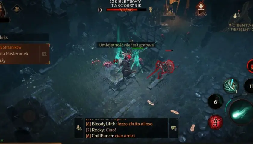 Gracz w Diablo Immortal na Switchu walczy z grupą szkieletów.