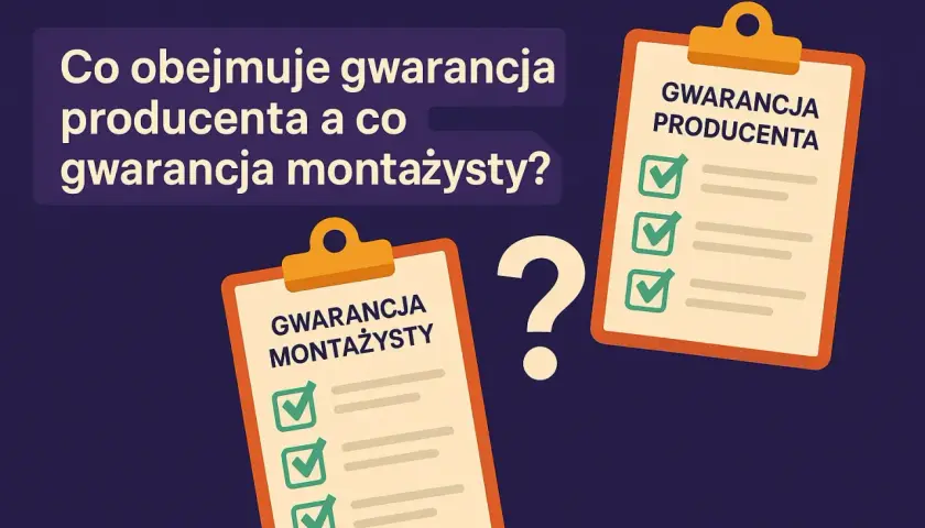 Dwa dokumenty z listami kontrolnymi: "Gwarancja producenta" i "Gwarancja montażysty". Co obejmuje gwarancja?