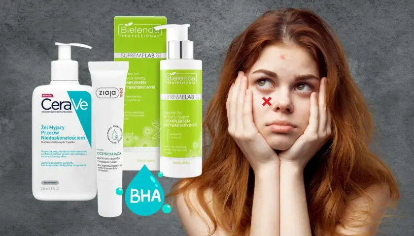 Kwas salicylowy i glinka w produktach do walki z niedoskonałościami. Młoda kobieta z problematyczną cerą szuka rozwiązania.