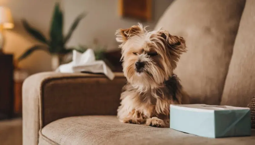 Mi perro estornuda mucho, parece que necesita pañuelos.