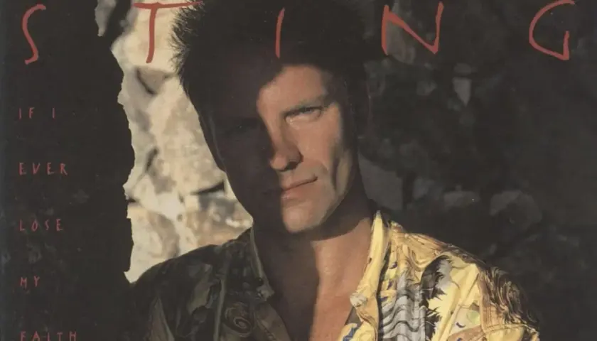 Sting, w okładce albumu "If I Ever Lose My Faith in You", spogląda zza skalistej ściany.