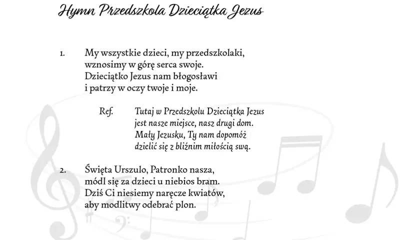 Teksty najpiękniejszych pieśni maryjnych z hymnem Przedszkola Dzieciątka Jezus.