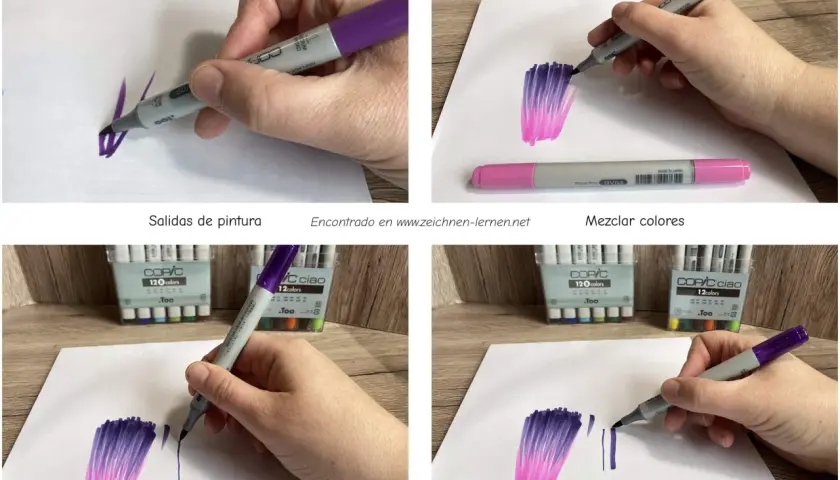 Manos practicando con rotuladores para crear degradados y trazos finos y gruesos, ideales para dibujos para pintar con rotuladores.