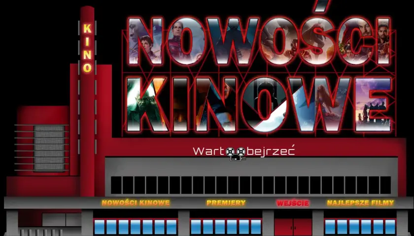 Neonowy szyld kina zapowiada "Nowości Kinowe", sugerując premiery filmów 2026. Warto obejrzeć!