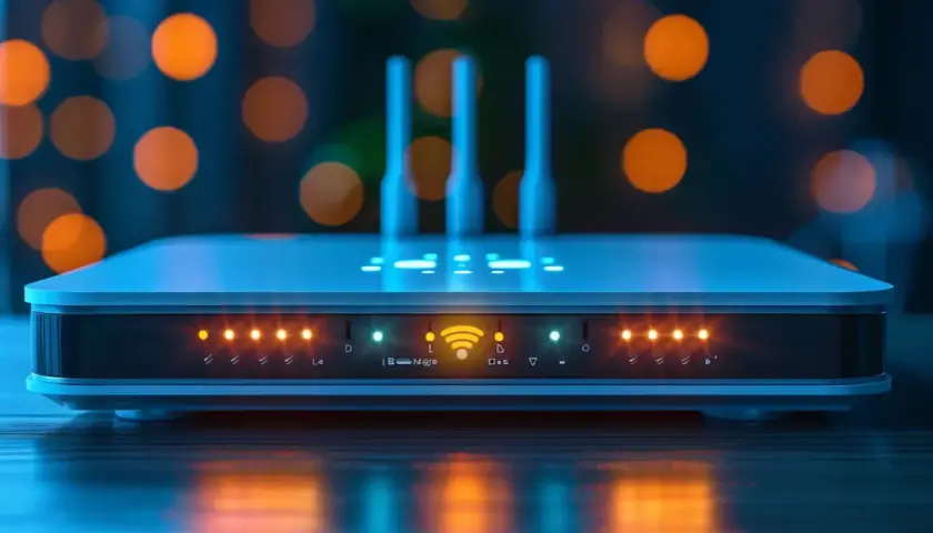 Nowoczesny router Wi-Fi z podświetlanymi diodami. Szukasz informacji, gdzie jest hasło na routerze Orange?
