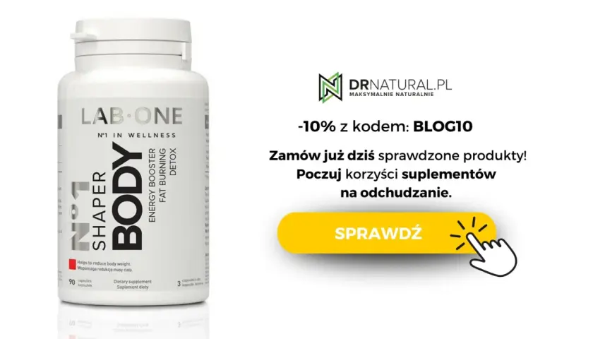Biała butelka suplementu "N°1 SHAPER BODY" z napisem "ENERGY BOOSTER FAT BURNING DETOX".