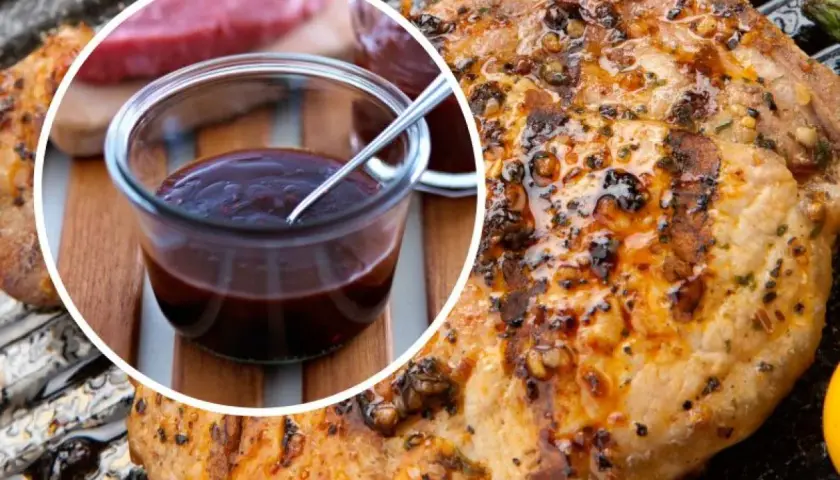 Soczysty schab na grilla, polany ciemnym sosem BBQ. Idealny na letnie wieczory.