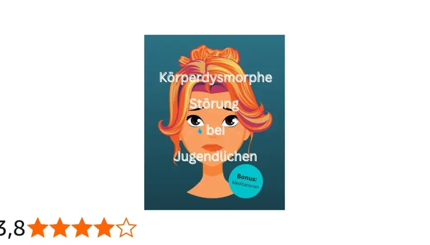 Illustration einer weinenden Jugendlichen mit der Aufschrift "Körperdysmorphe Störung bei Jugendlichen". Hilft bei der Bewältigung von Körperbildproblemen.