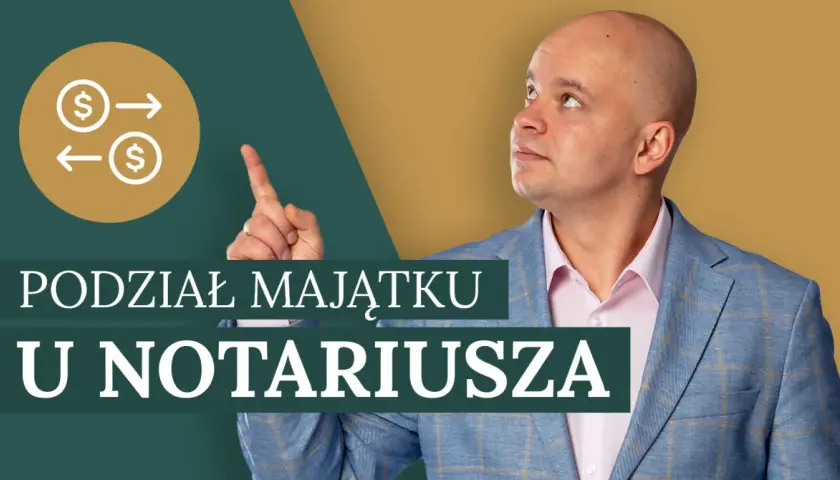 Mężczyzna w garniturze wskazuje na ikonę symbolizującą podział majątku. Czy można podważyć akt notarialny podziału majątku?