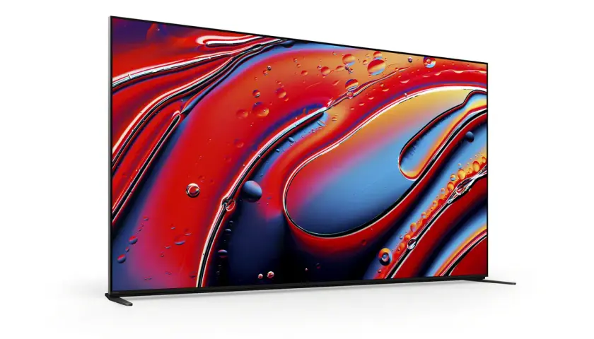 Nowy telewizor Sony Bravia 9 z żywymi kolorami i płynnymi kształtami, jak krople oleju na wodzie.