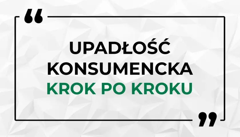 Grafika z tekstem "Upadłość konsumencka krok po kroku" na tle geometrycznym.