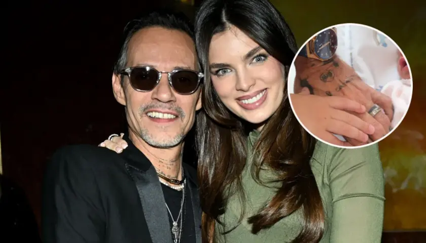 Marc Anthony z żoną i noworodkiem. Widać obrączkę na jego dłoni.