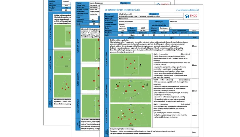 Konspekt treningowy dla młodzików U12: ćwiczenia z piłką, gry 5x5, 9x9 i inne.