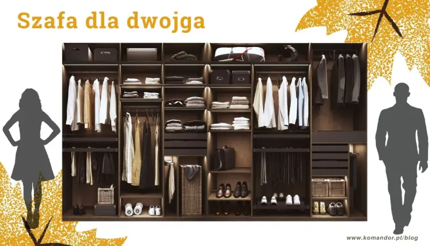 Elegancki projekt szafy do sypialni dla dwojga, z miejscem na ubrania i akcesoria.