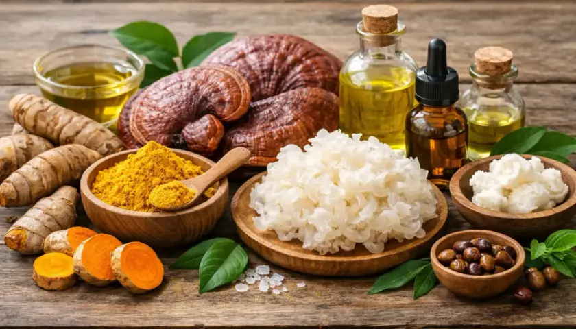 Naturalne składniki wspierające antyoksydację: kurkuma, grzyby reishi, olejki. Poznaj, co to antyoksydacja i jak dbać o zdrowie.