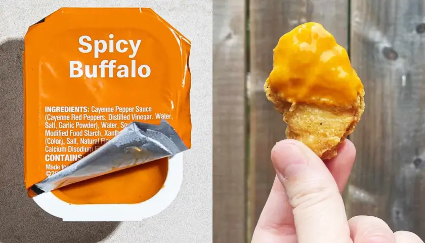 Sos Spicy Buffalo i nugget z serem. Idealne na przekąskę, gdy masz ochotę na 20 McNuggets kcal.
