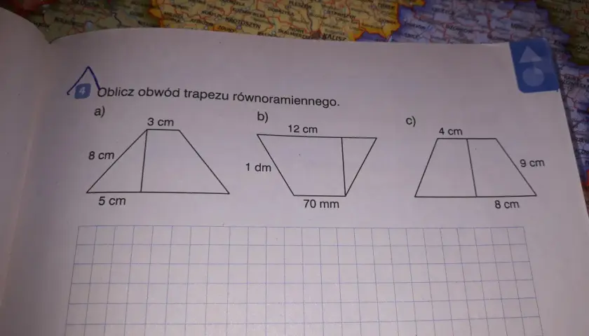 Jak obliczyć obwód trapezu równoramiennego narysowanego obok?