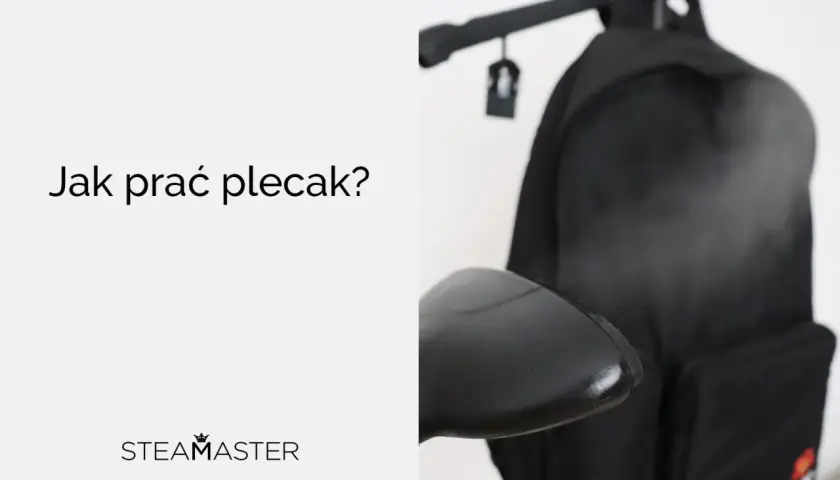 Dowiedz się, jak prać plecak, by służył Ci latami. Czarny plecak na białym tle, z napisem "Jak prać plecak?".