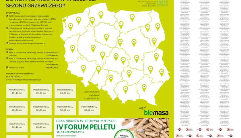 Mapa z zaznaczonymi lokalizacjami producentów i dystrybutorów pelletu w Polsce. Zaprezentuj się na mapie i dotrzyj do nowych klientów w szczycie sezonu grzewczego!