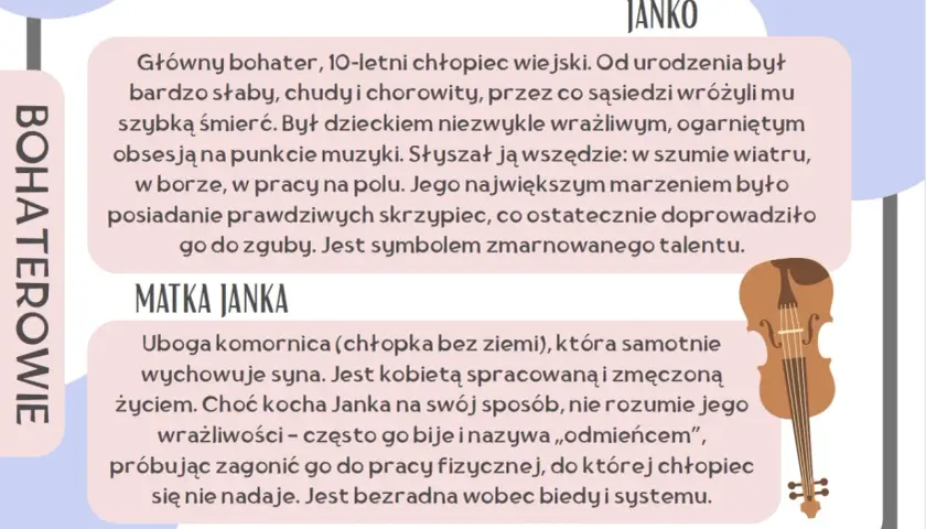 Janko Muzykant streszczenie: wrażliwy chłopiec zafascynowany muzyką, którego marzenie o skrzypcach prowadzi do zguby. Jego matka, zmęczona życiem, nie rozumie syna.