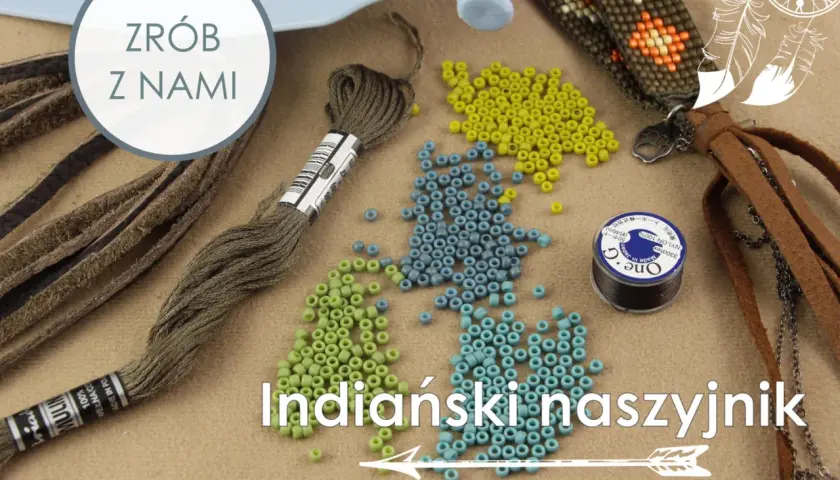 Materiały do tworzenia naszyjników: koraliki, nici, skóra i narzędzia.