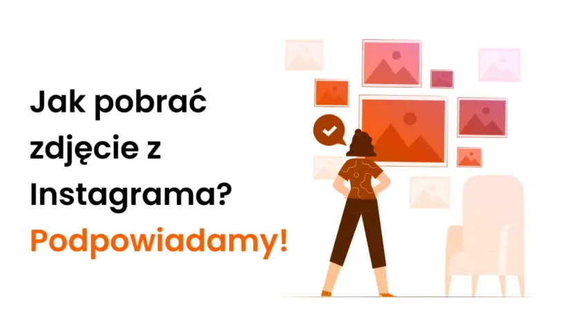 Jak zapisać zdjęcie z IG? Ilustracja pokazuje kobietę patrzącą na galerię zdjęć, z pytaniem o pobieranie z Instagrama.