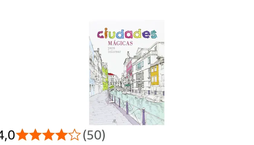 Libro de "ciudades mágicas para colorear" con una ilustración de un canal veneciano.
