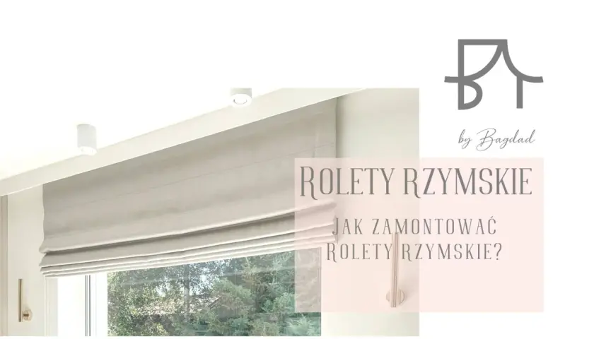 Elegancka roleta rzymska na karnisz z żabkami, prezentująca się stylowo w nowoczesnym wnętrzu.